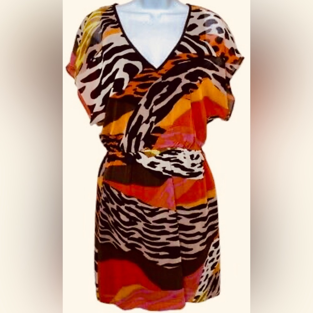 Trina Turk Caspian Silk Mini Dress in Multi Animal Print
